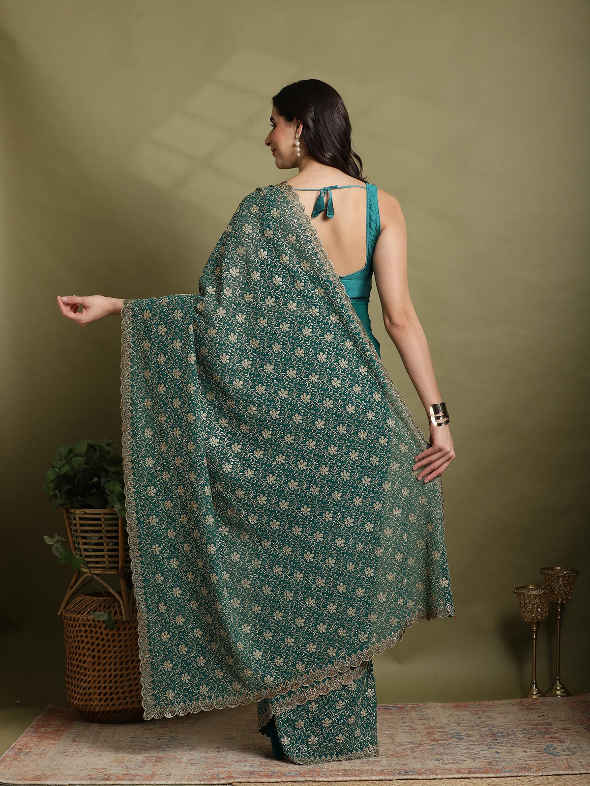 Green Embroidered Georgette Saree