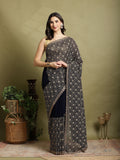 Navy Blue Embroidered Georgette Saree