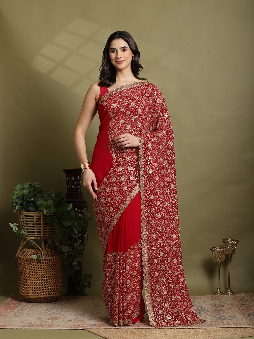 Rani Embroidered Georgette Saree