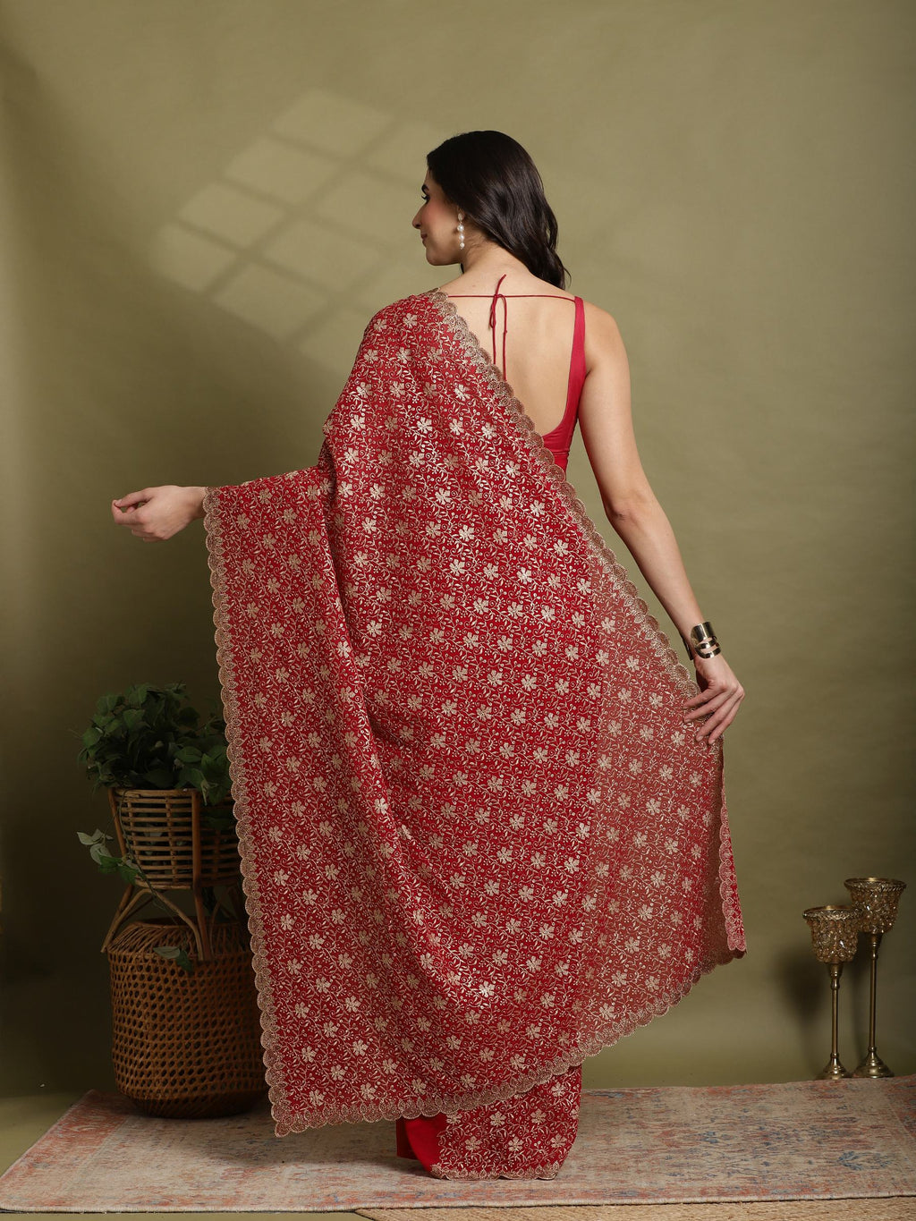 Rani Embroidered Georgette Saree