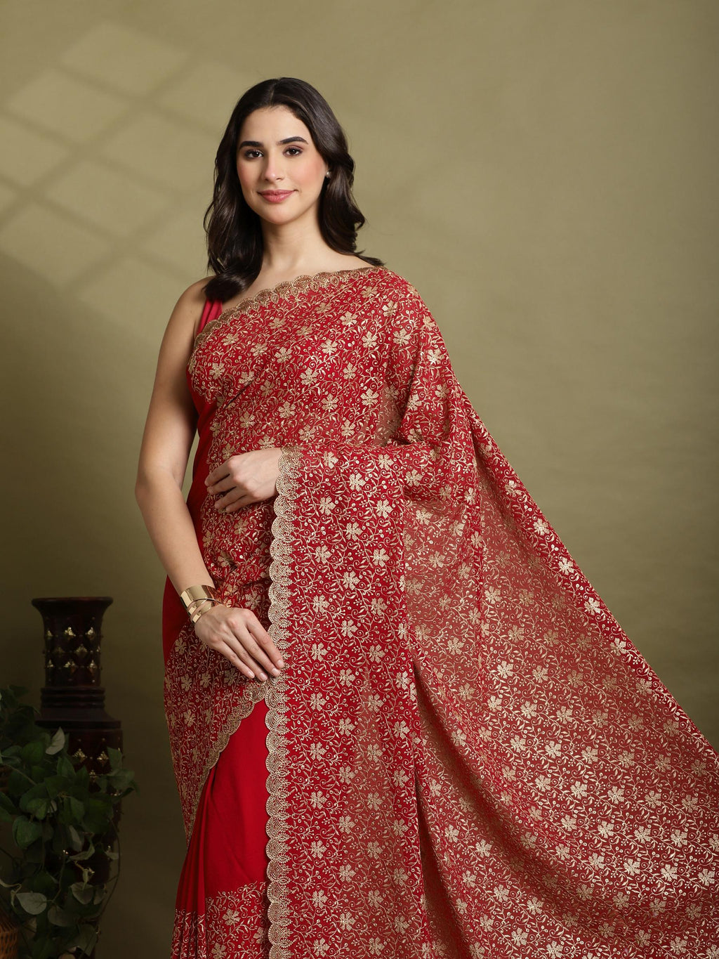 Rani Embroidered Georgette Saree