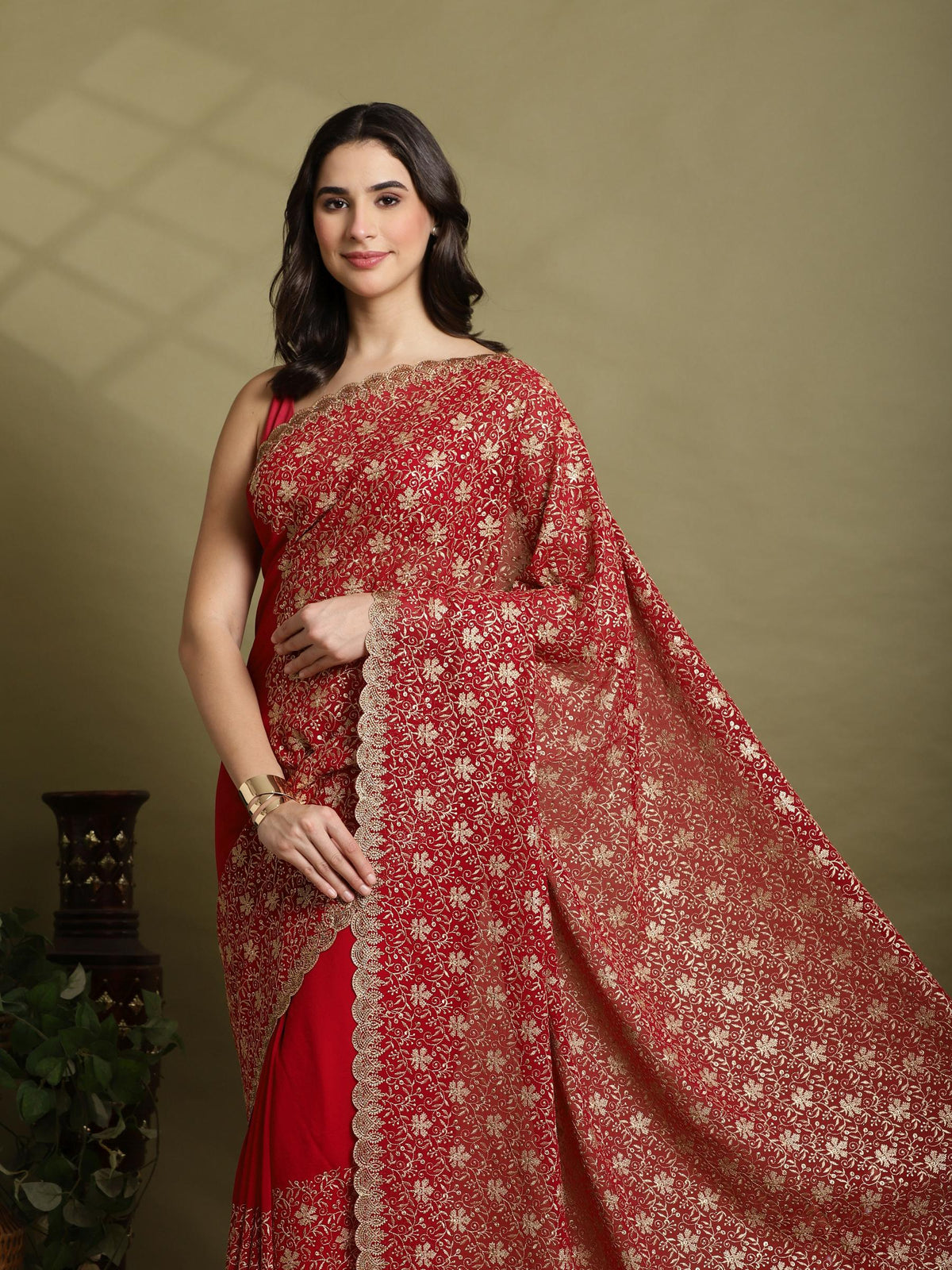 Rani Embroidered Georgette Saree