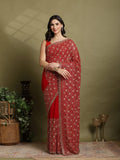 Red Embroidered Georgette Saree
