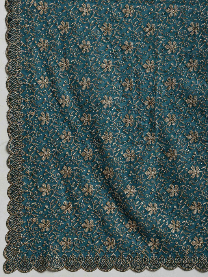 Teal Green Embroidered Georgette Saree