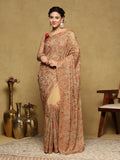 Beige Embroidered Georgette Saree