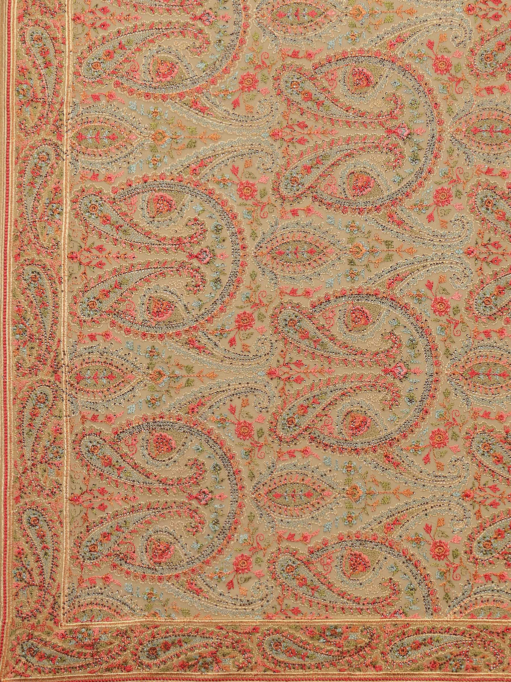 Beige Embroidered Georgette Saree