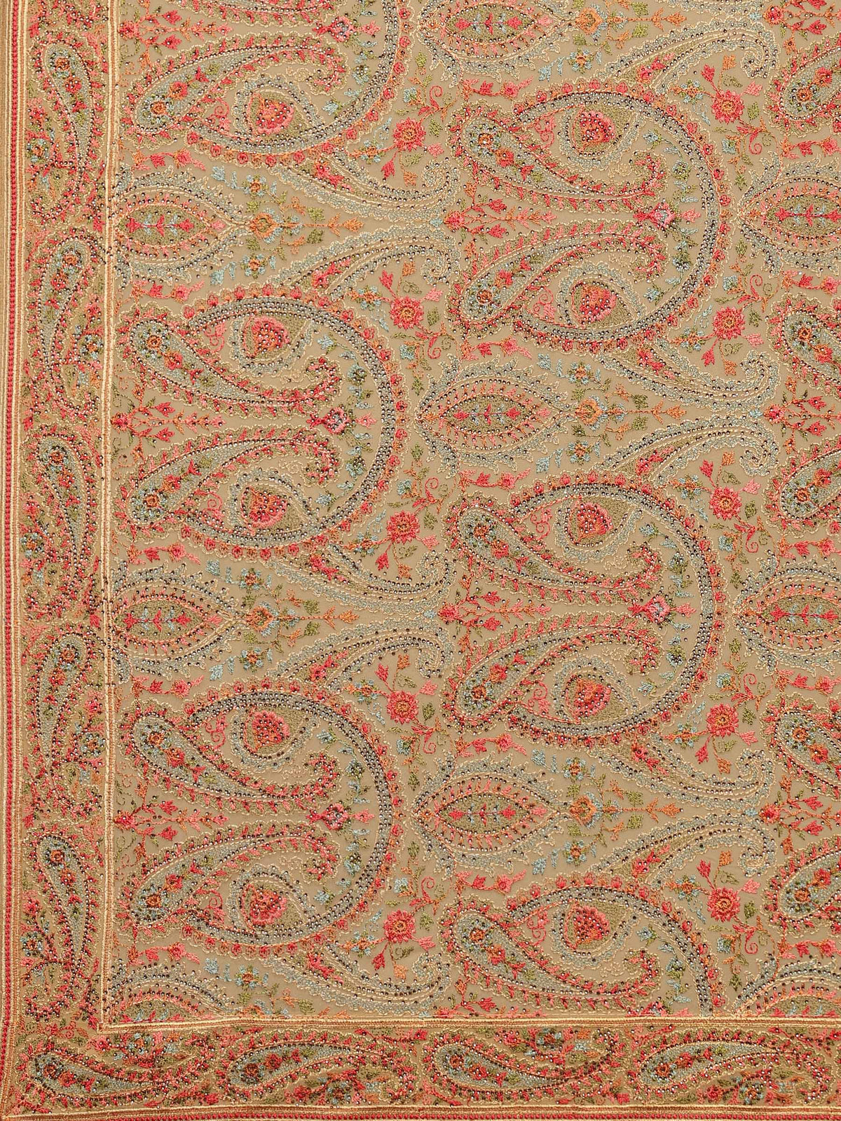 Beige Embroidered Georgette Saree