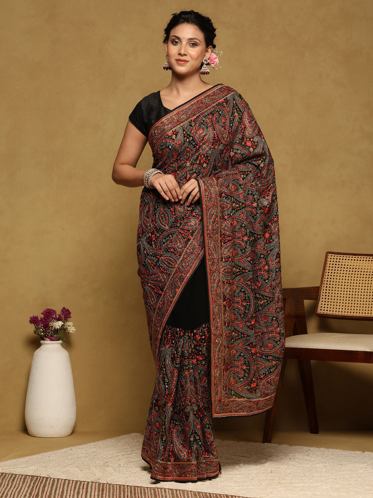 Black Embroidered Georgette Saree