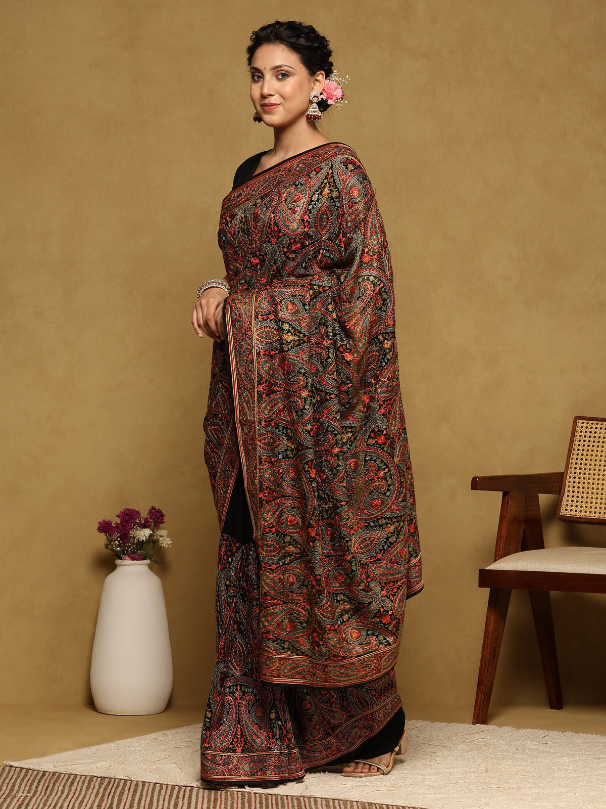 Black Embroidered Georgette Saree