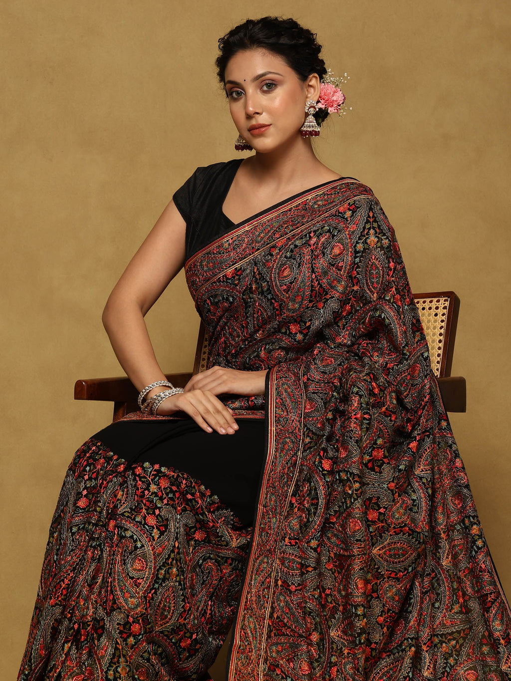 Black Embroidered Georgette Saree