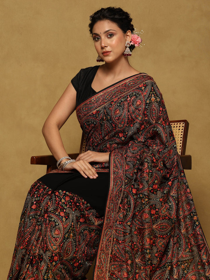 Black Embroidered Georgette Saree