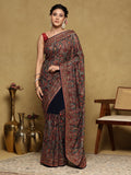 Navy Blue Embroidered Georgette Saree