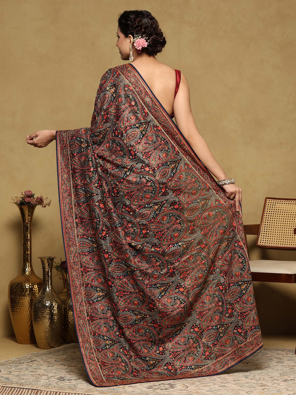 Navy Blue Embroidered Georgette Saree