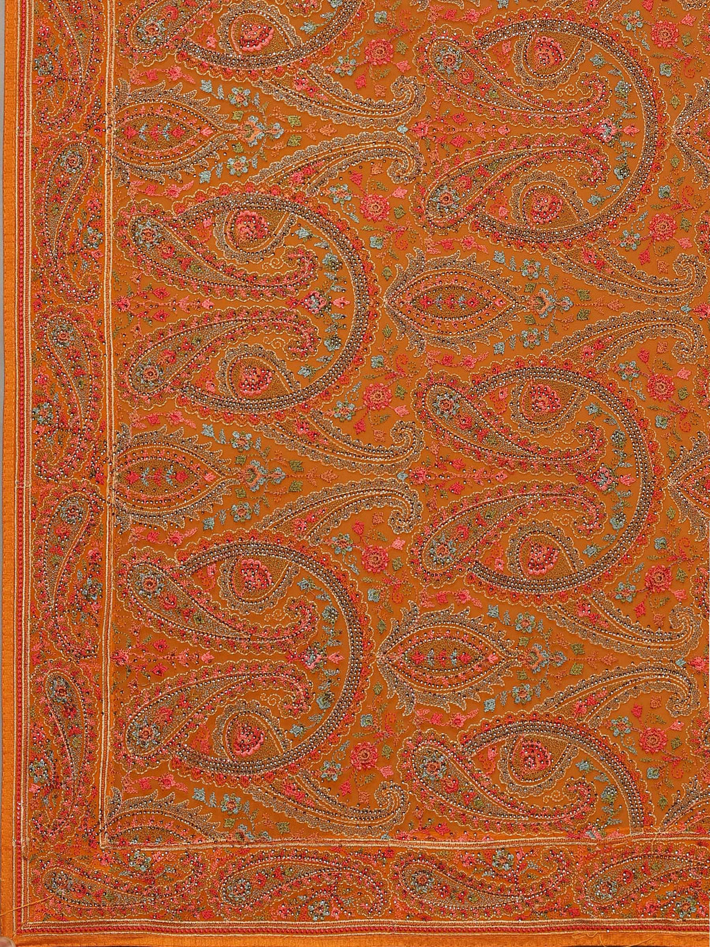 Orange Embroidered Georgette Saree