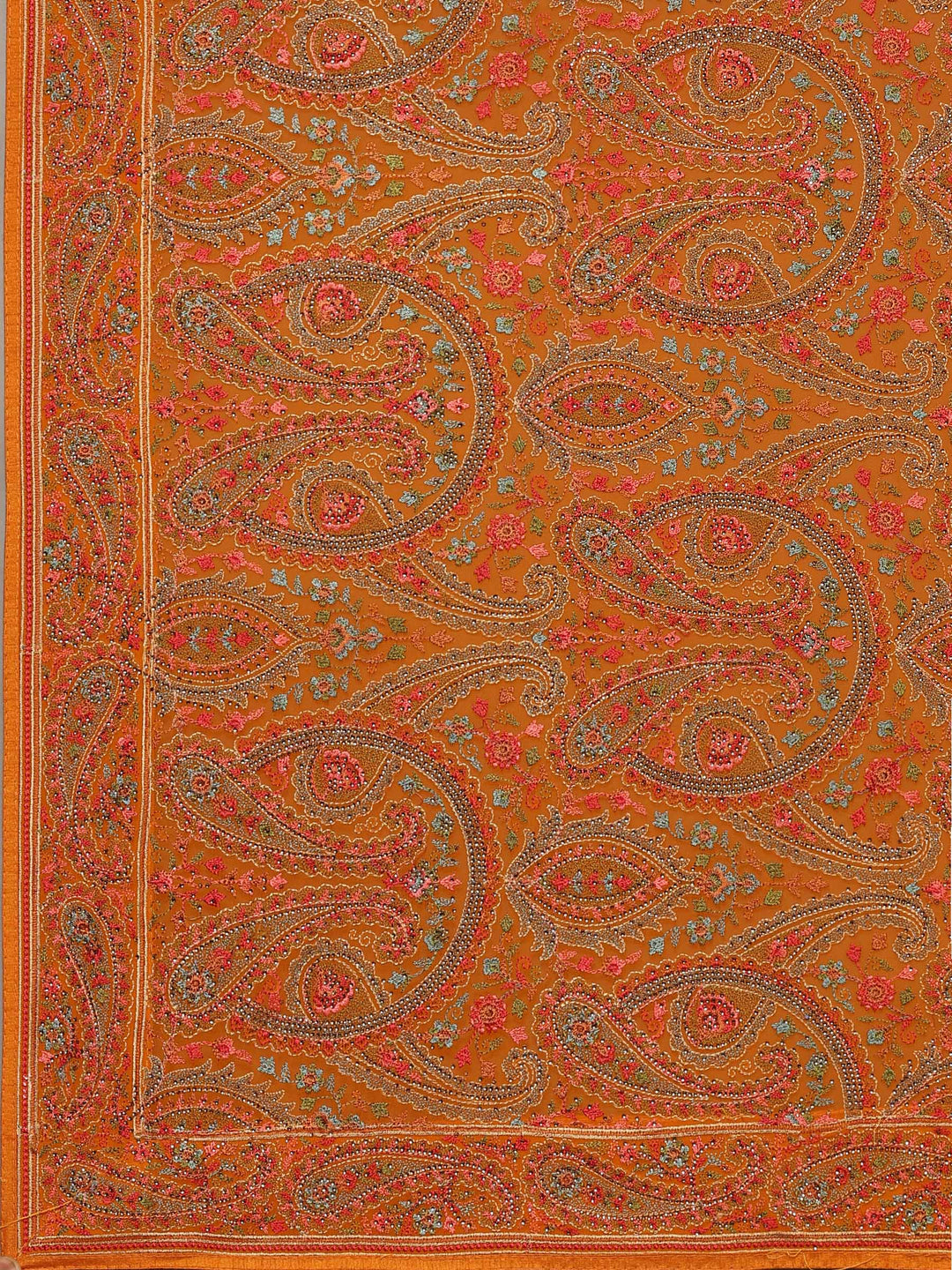 Orange Embroidered Georgette Saree
