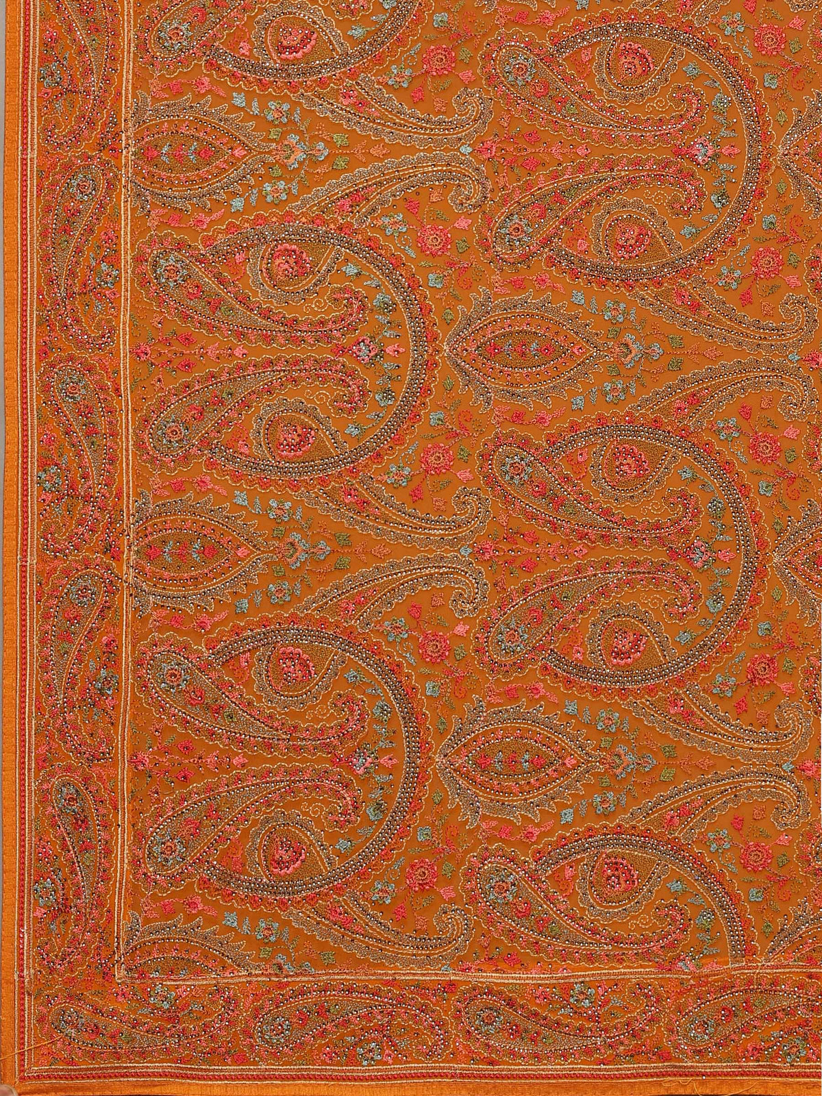 Orange Embroidered Georgette Saree