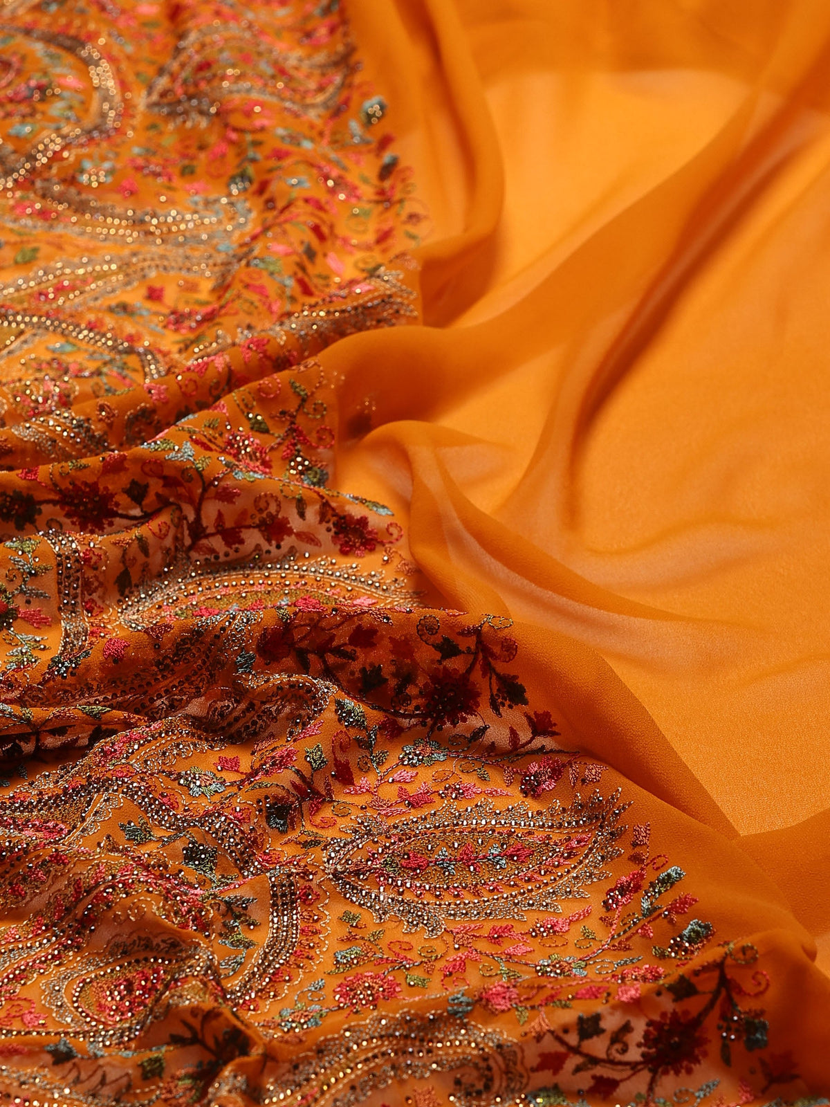 Orange Embroidered Georgette Saree
