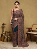 Peacock Blue Embroidered Georgette Saree