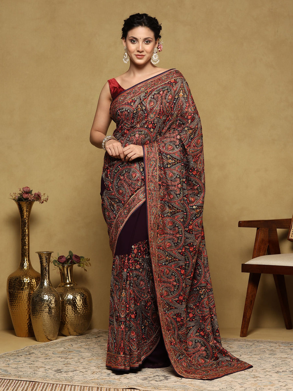 Purple Embroidered Georgette Saree