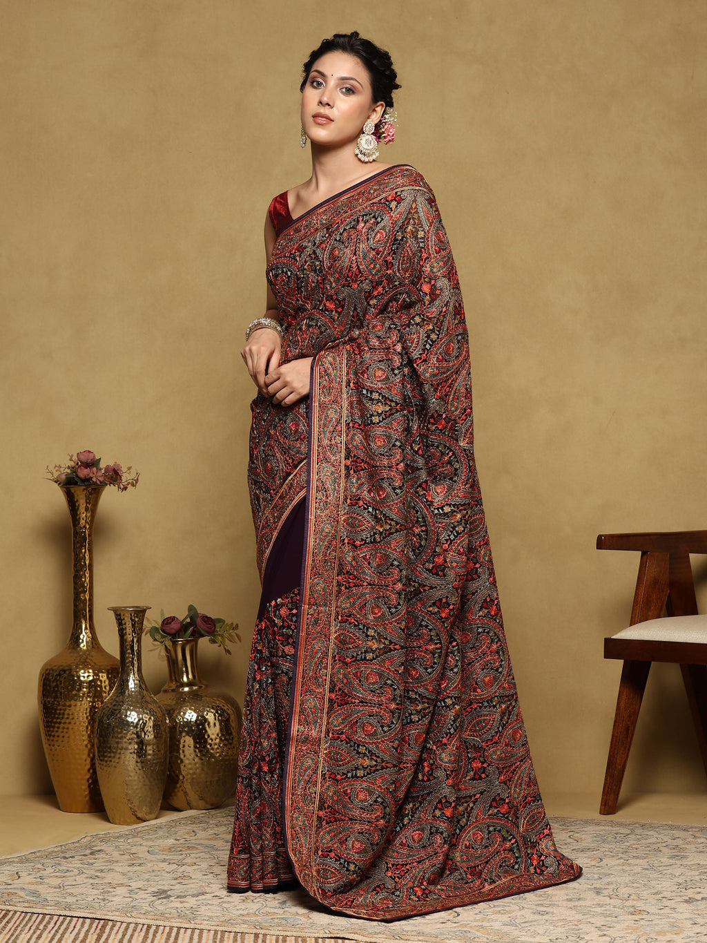 Purple Embroidered Georgette Saree