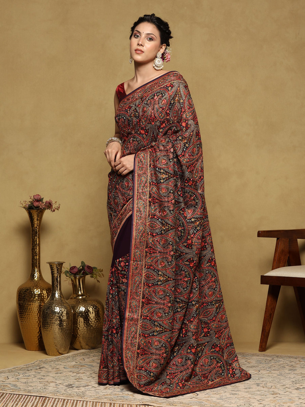 Purple Embroidered Georgette Saree