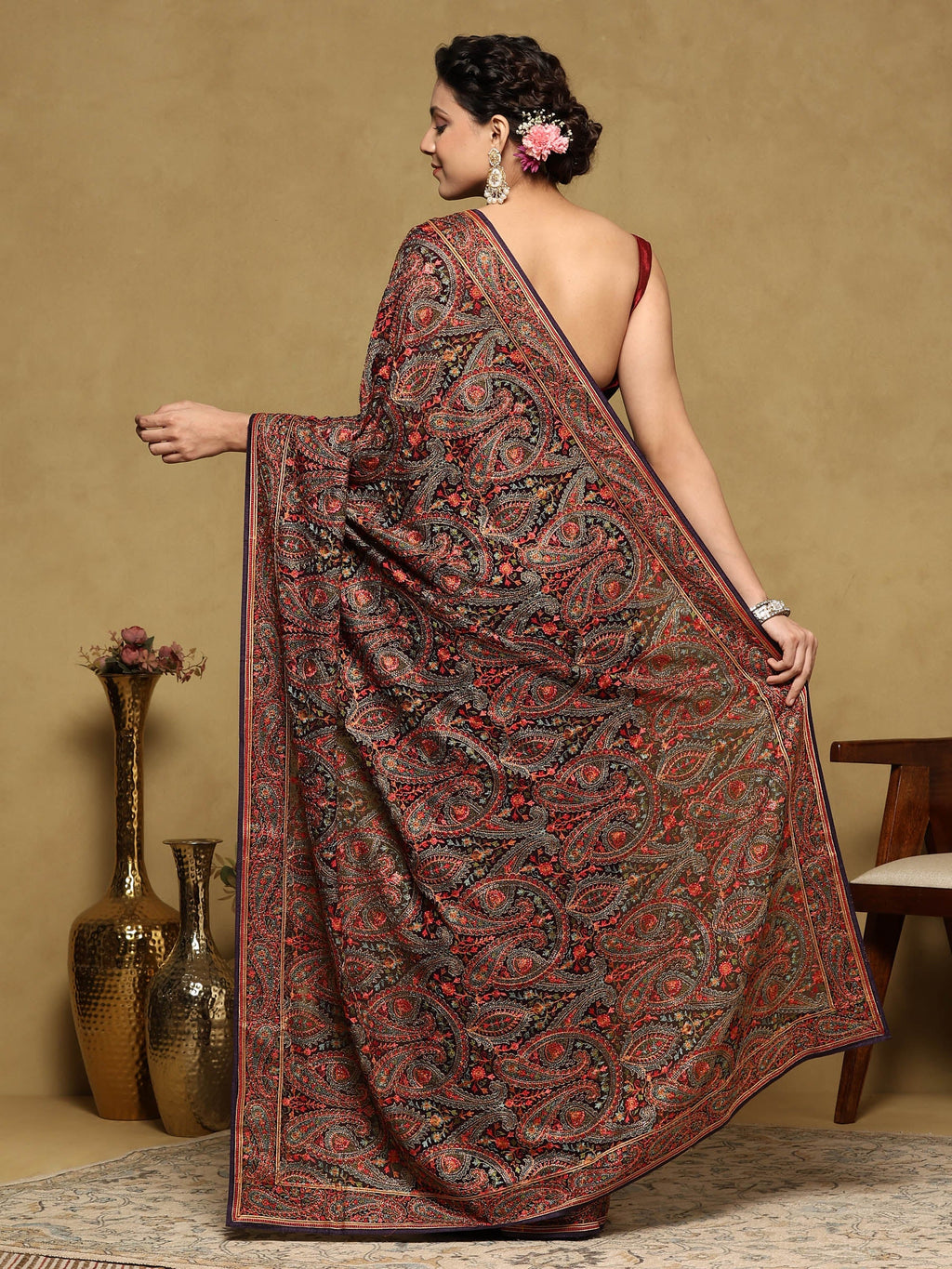 Purple Embroidered Georgette Saree