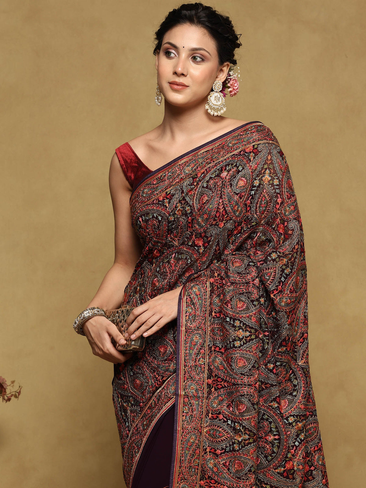 Purple Embroidered Georgette Saree