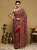 Wine Embroidered Georgette Saree