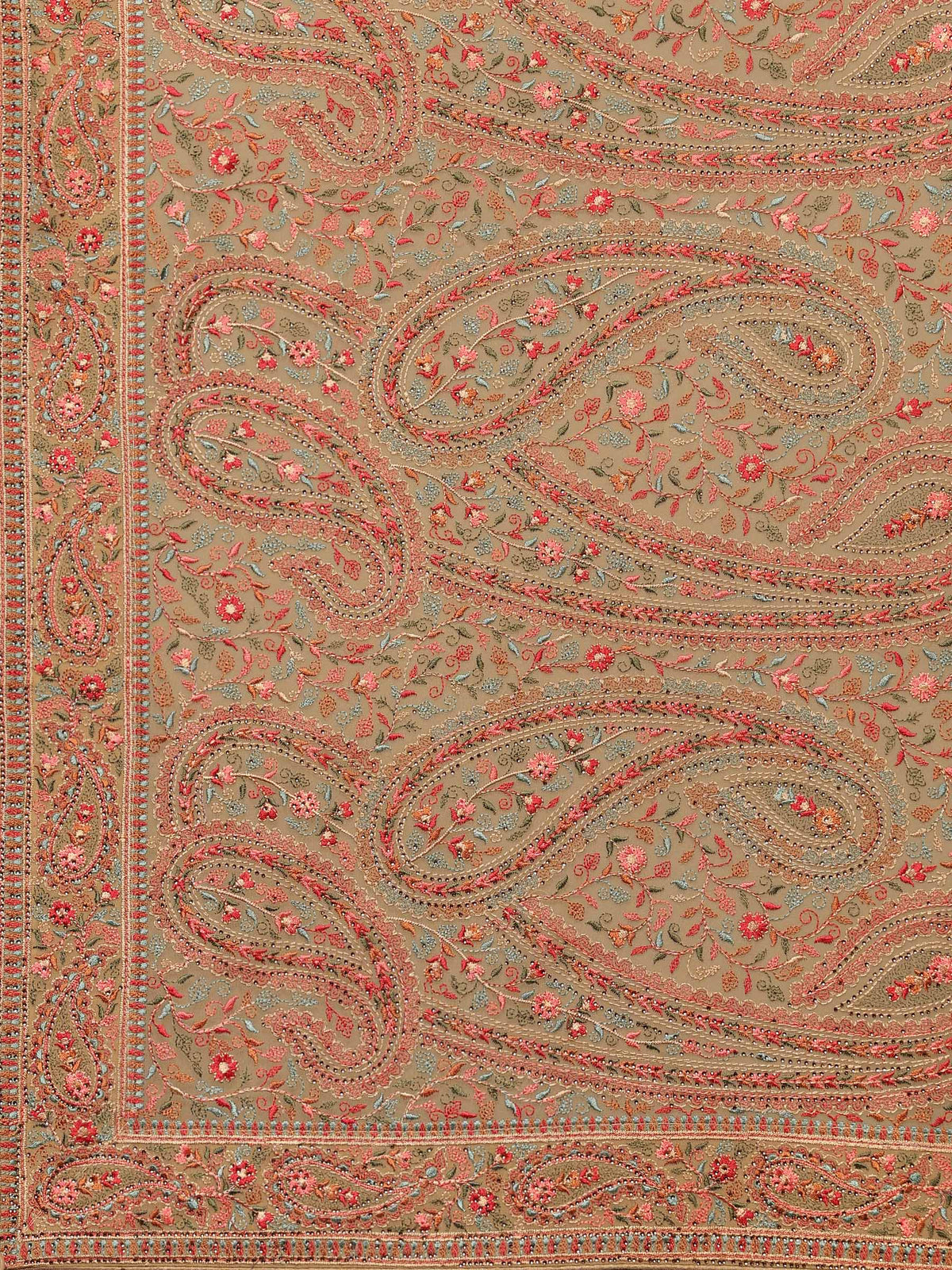 Beige Embroidered Georgette Saree