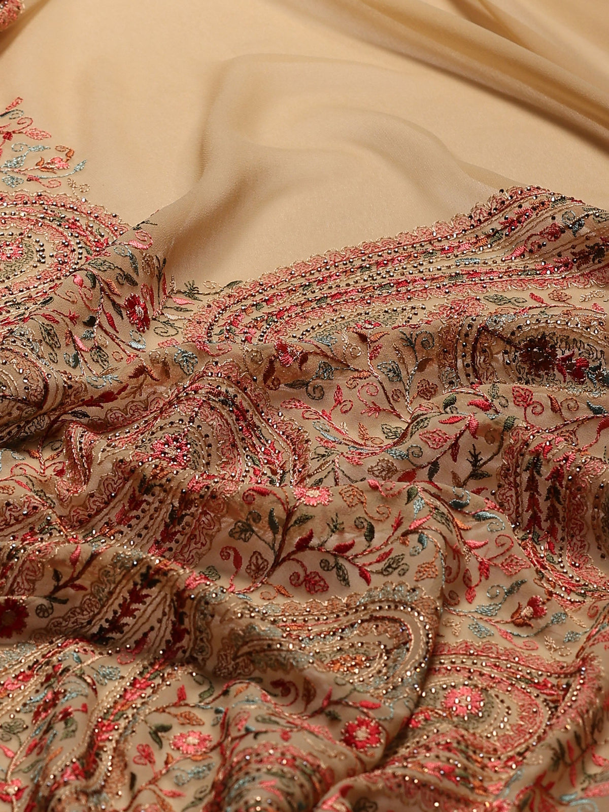 Beige Embroidered Georgette Saree