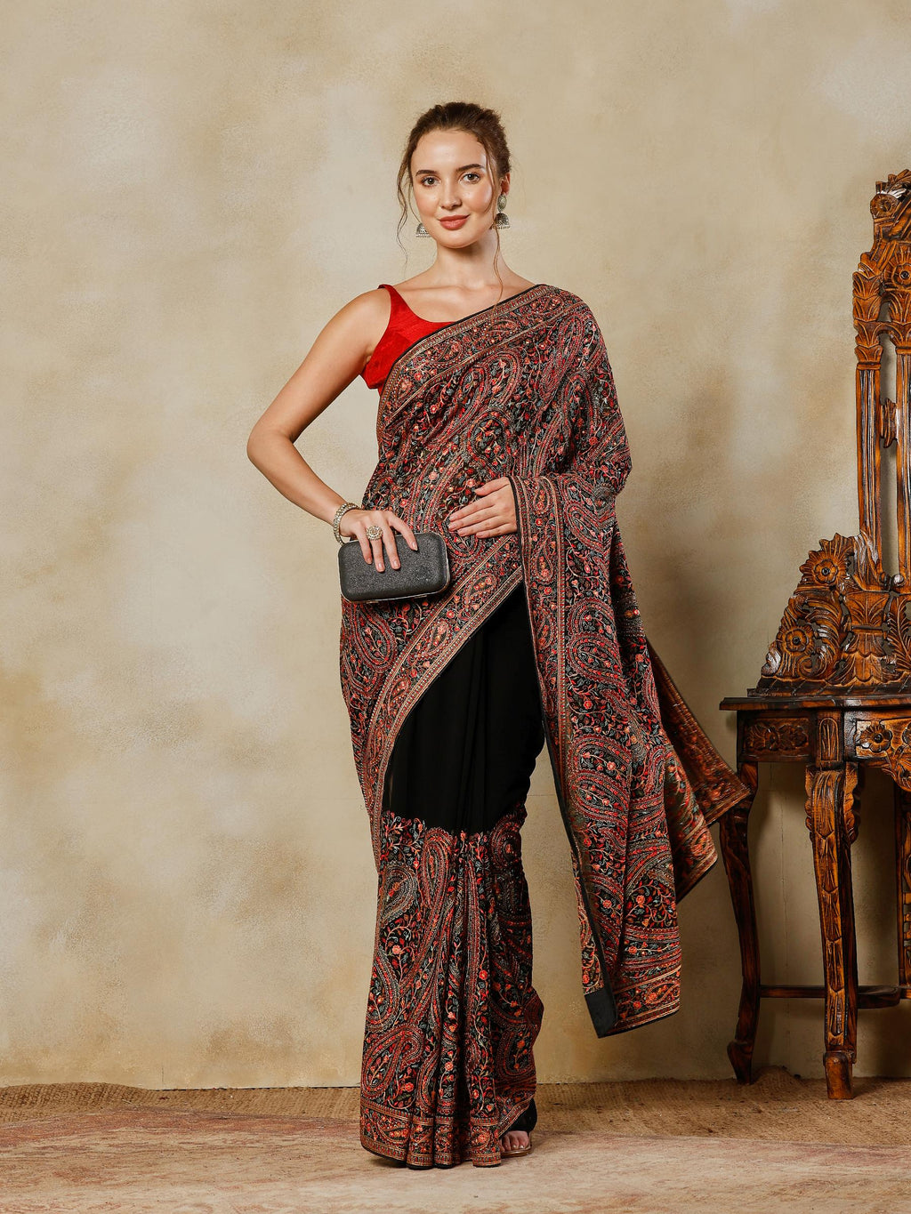 Black Embroidered Georgette Saree