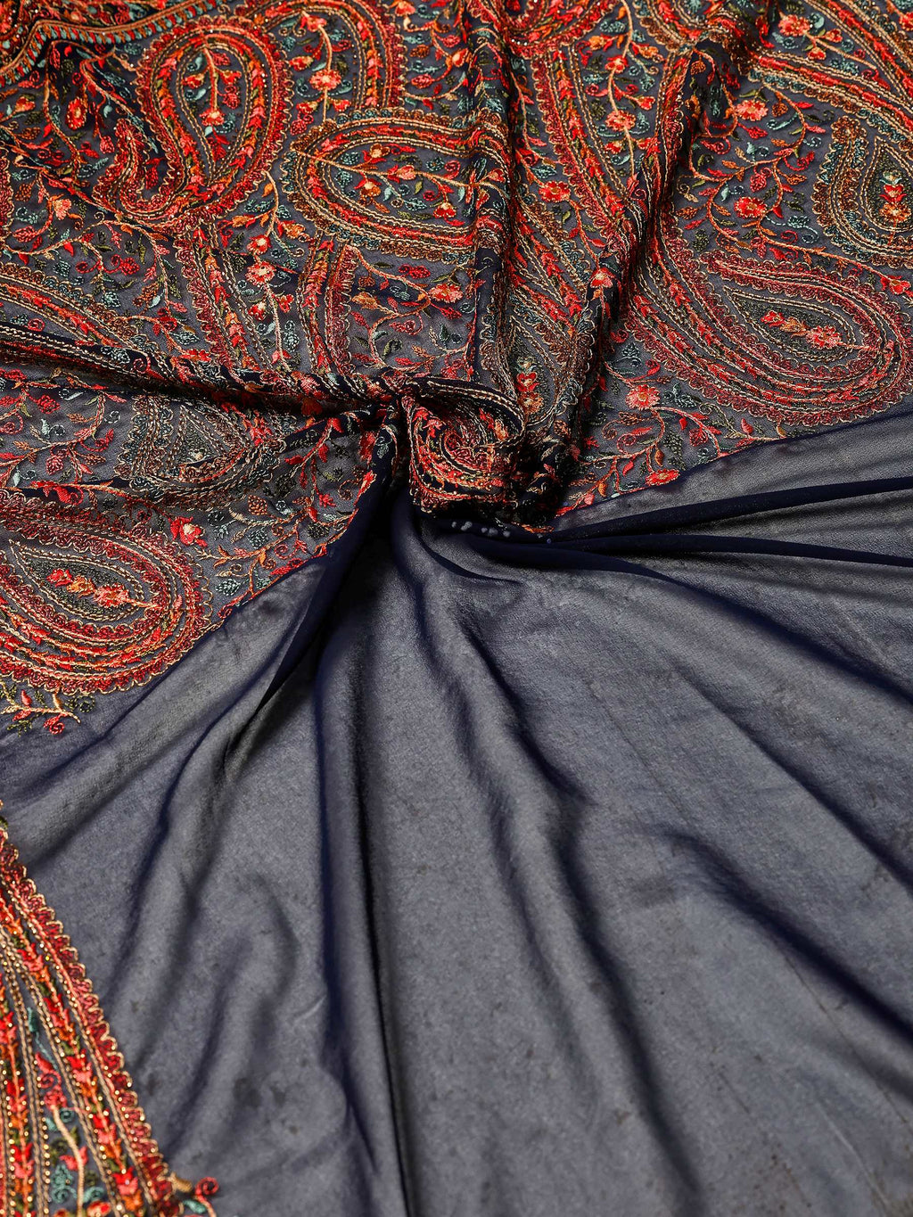 Navy Blue Embroidered Georgette Saree
