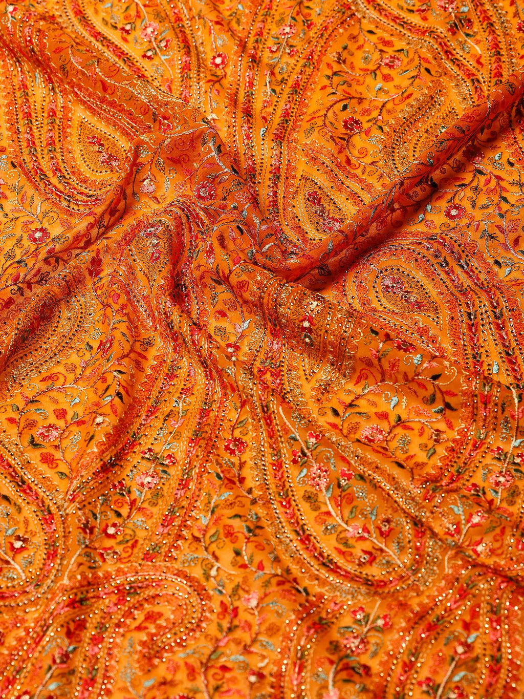 Orange Embroidered Georgette Saree