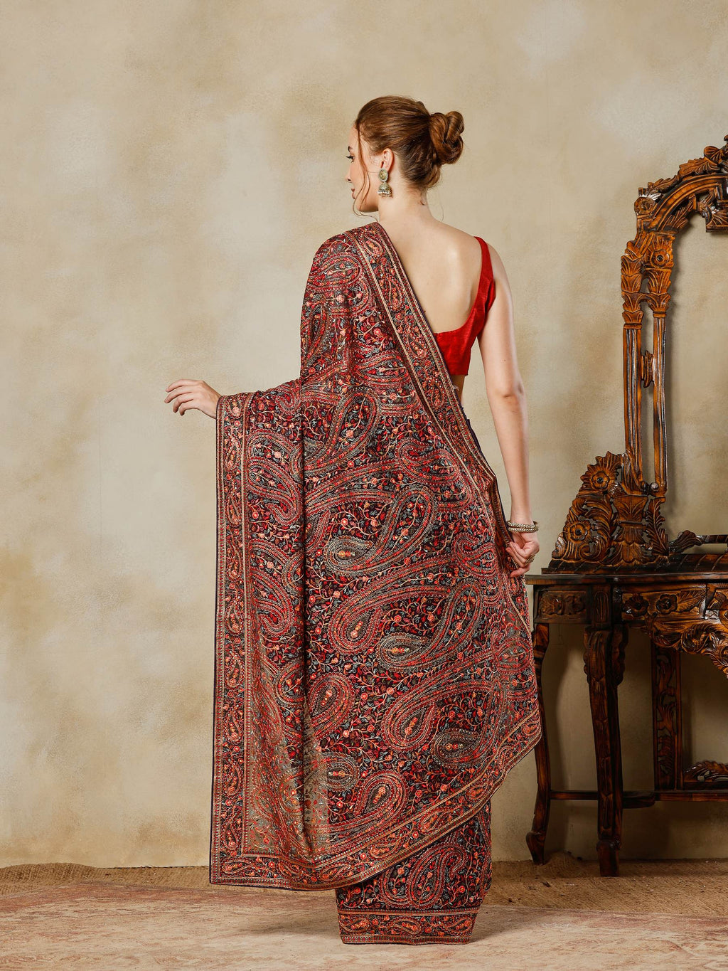 Purple Embroidered Georgette Saree