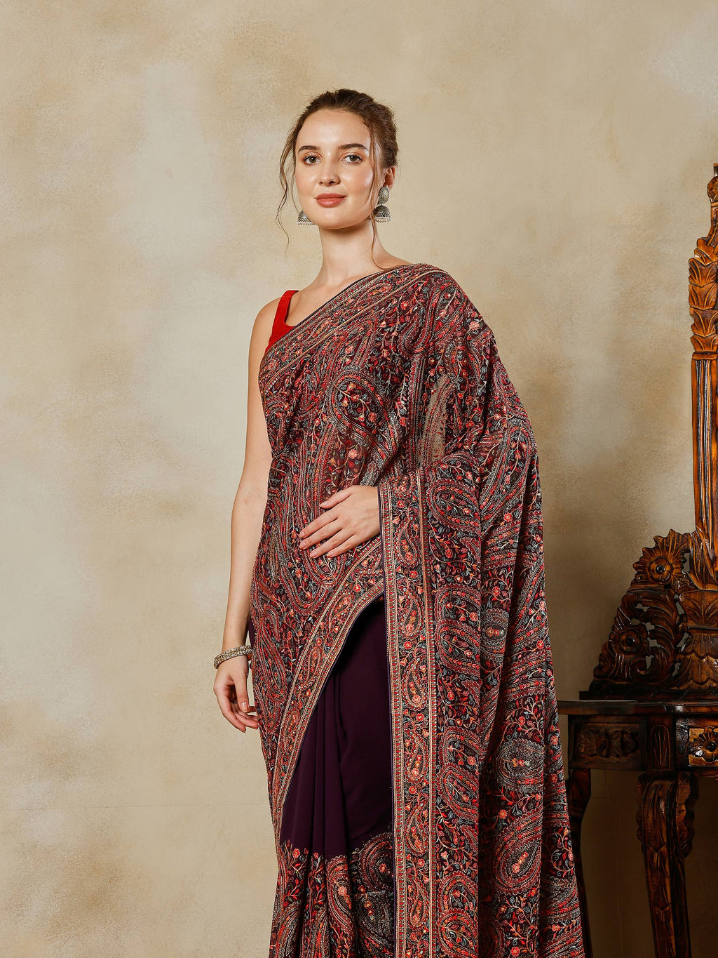Purple Embroidered Georgette Saree