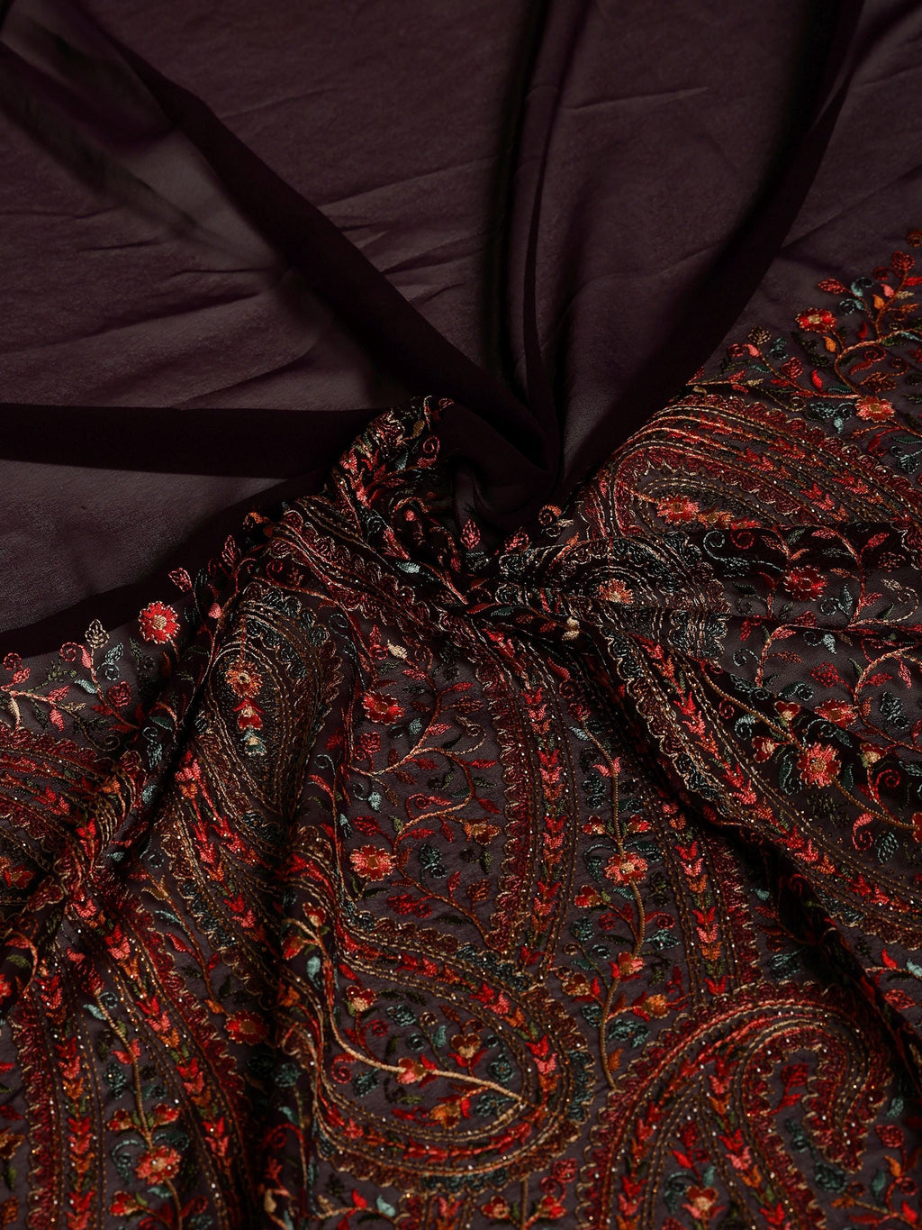Purple Embroidered Georgette Saree