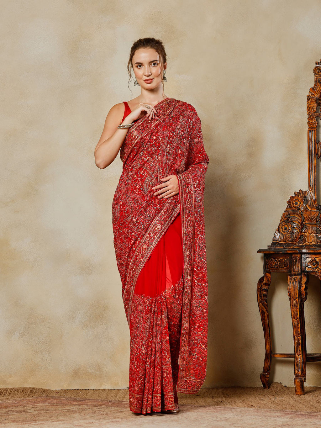 Rani Embroidered Georgette Saree