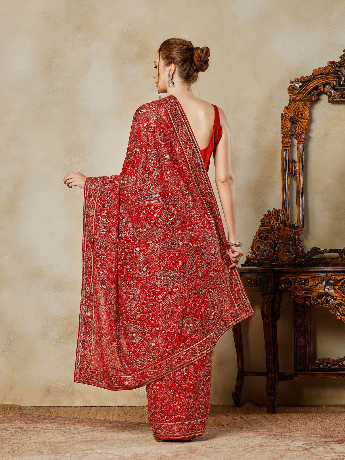 Rani Embroidered Georgette Saree