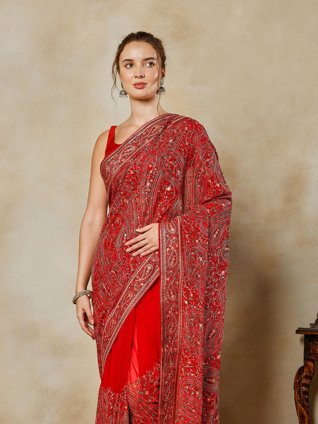Rani Embroidered Georgette Saree