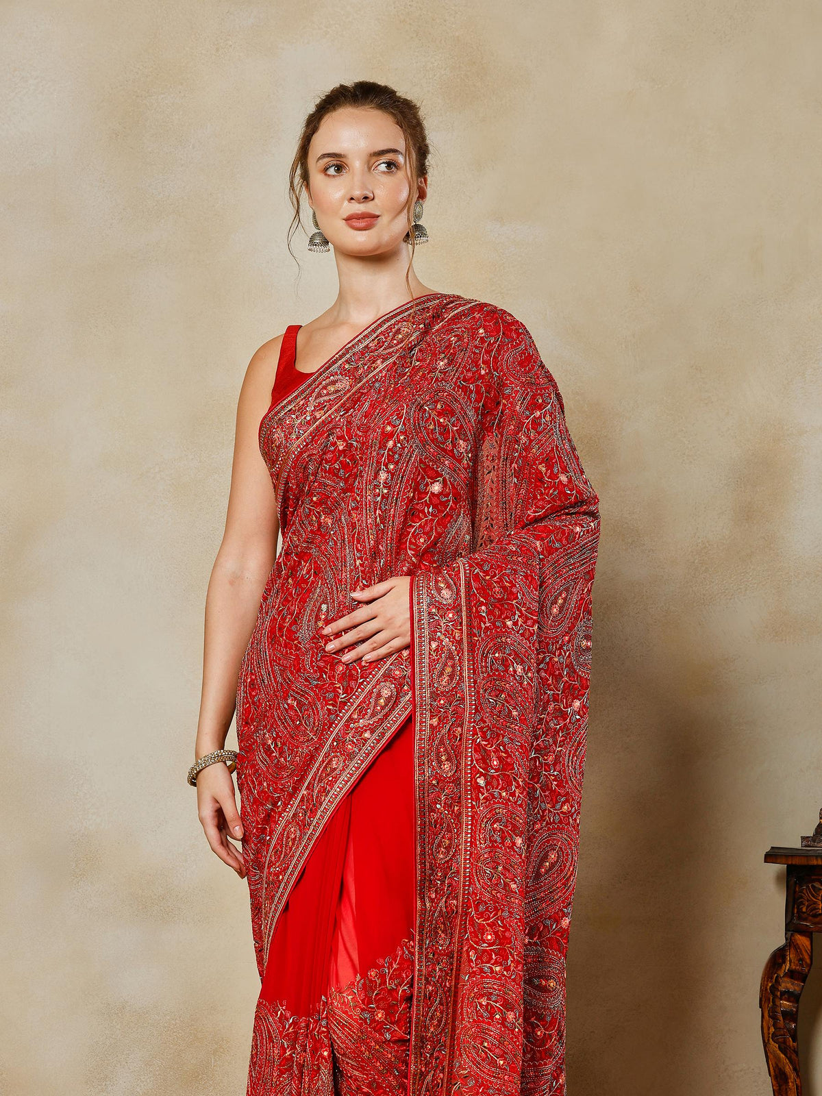 Rani Embroidered Georgette Saree
