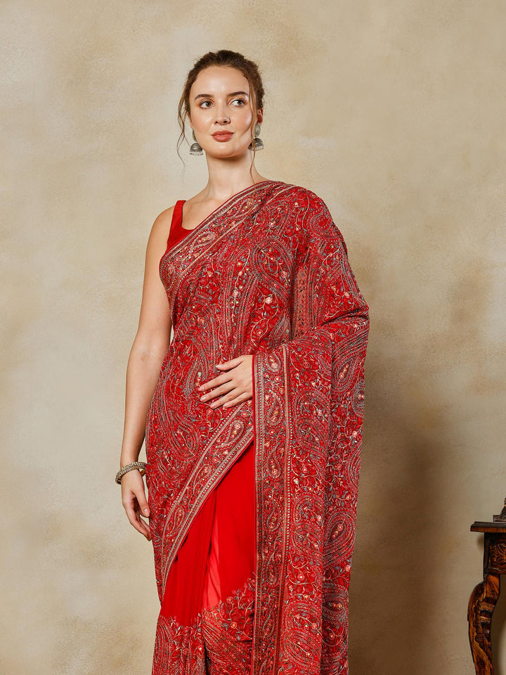 Rani Embroidered Georgette Saree