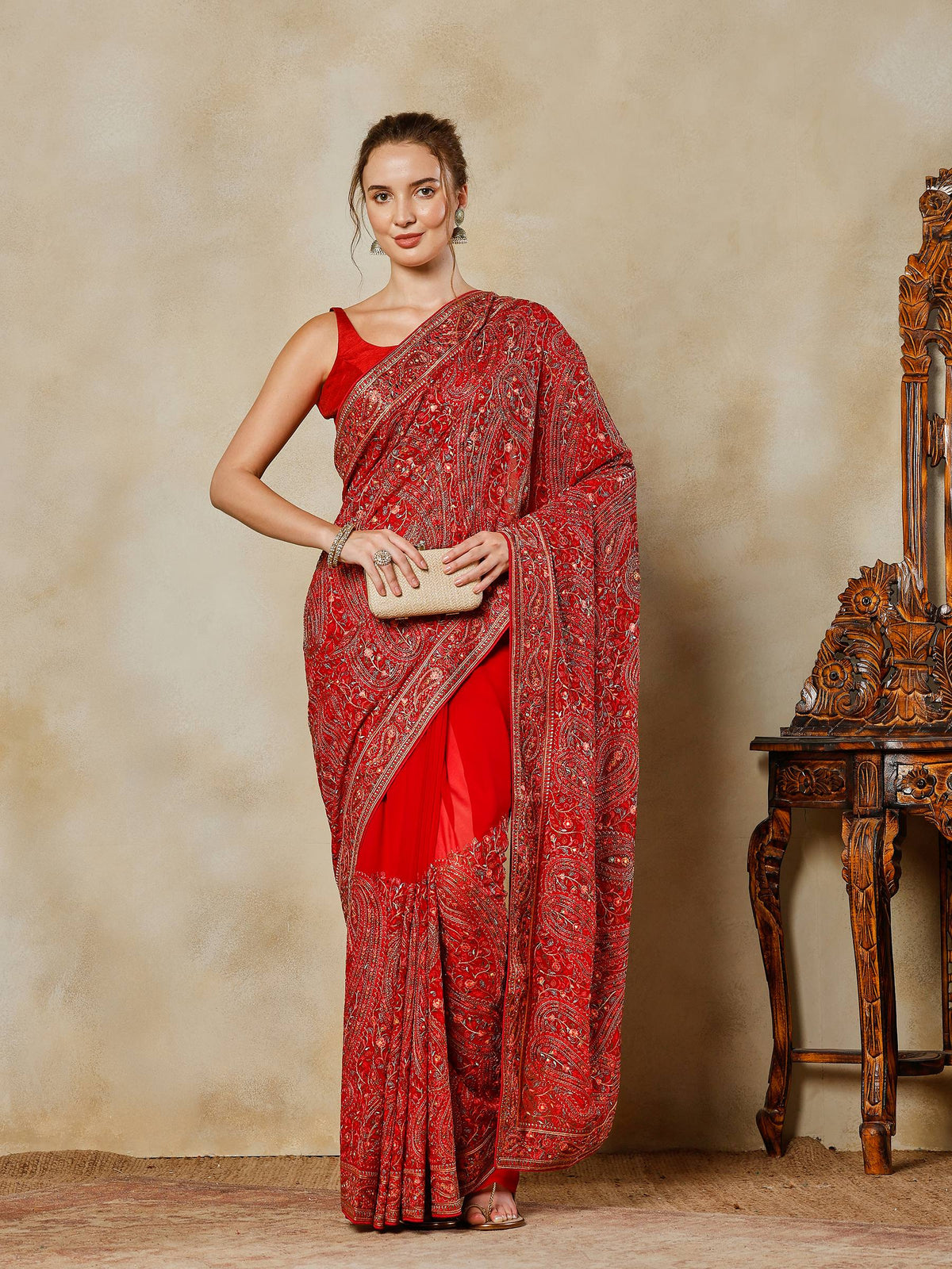 Rani Embroidered Georgette Saree