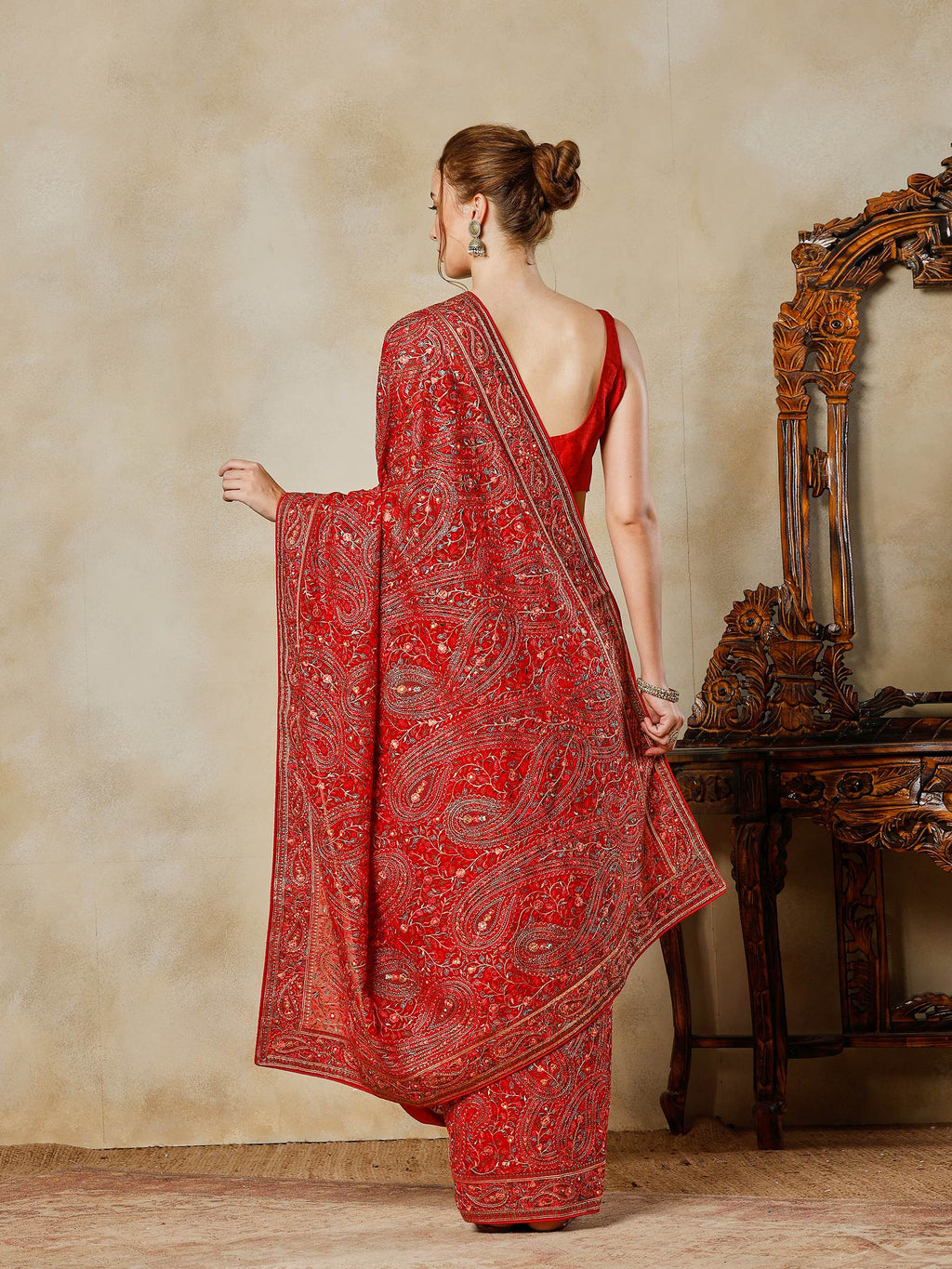 Red Embroidered Georgette Saree