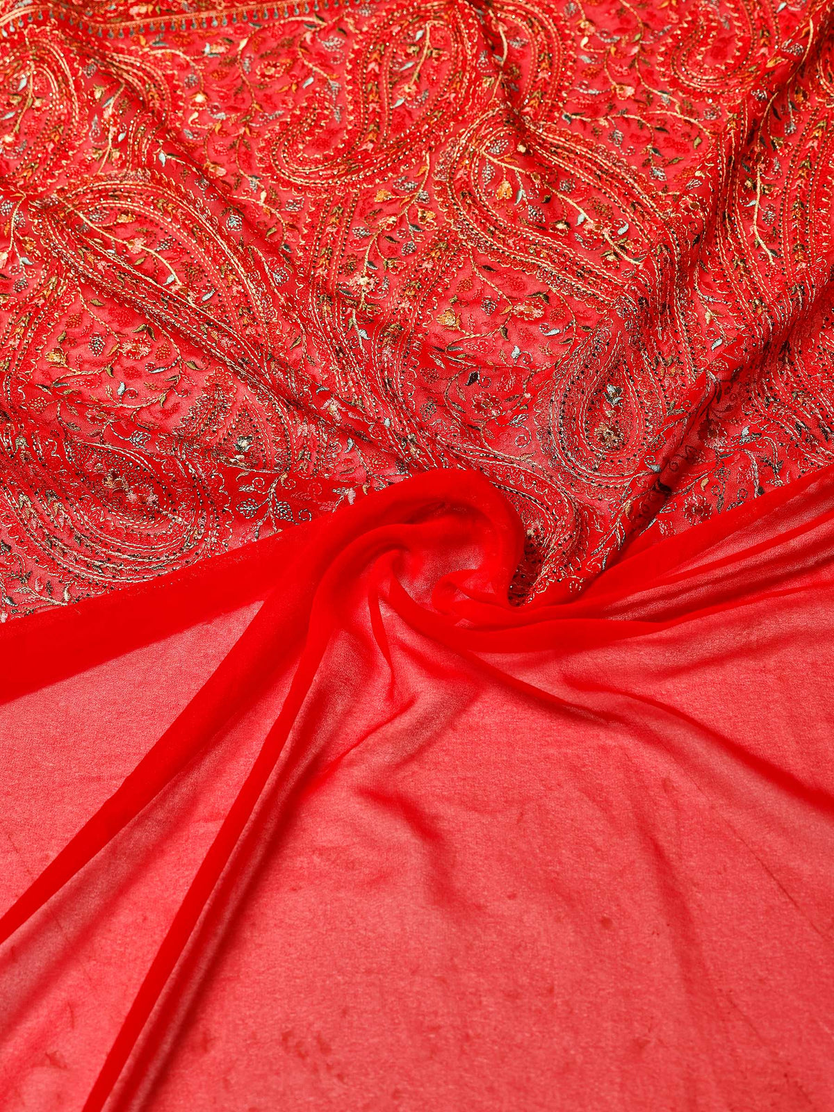 Red Embroidered Georgette Saree