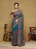 Teal Green Embroidered Georgette Saree