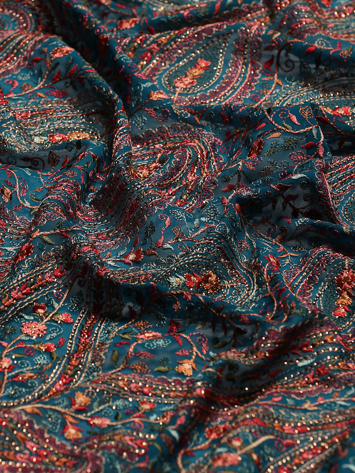 Teal Green Embroidered Georgette Saree