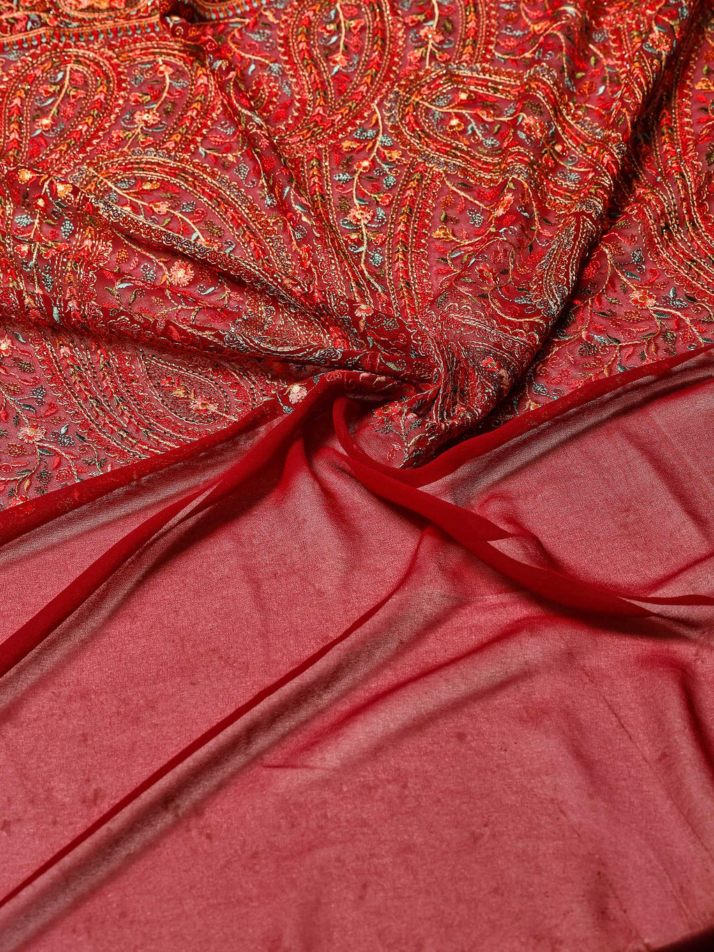 Wine Embroidered Georgette Saree