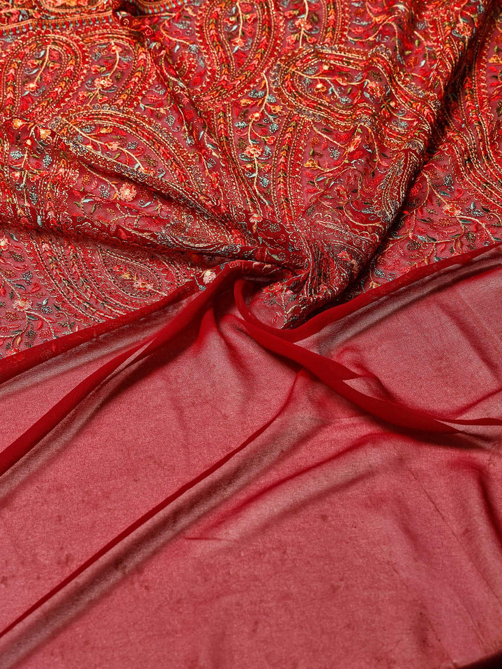 Wine Embroidered Georgette Saree