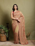 Beige Embroidered Georgette Saree