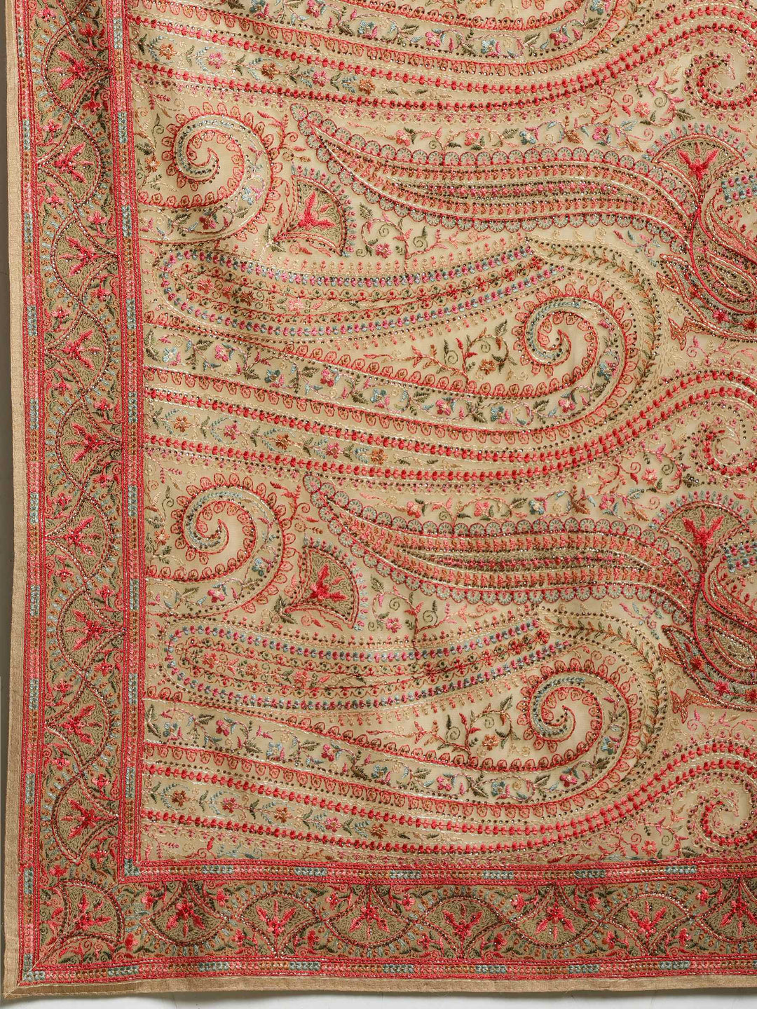 Beige Embroidered Georgette Saree